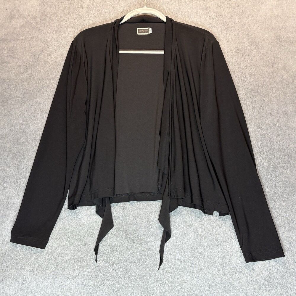 Sympli Size 14 Black‎ Draped Open Front Cardigan Made in Canada Stretch